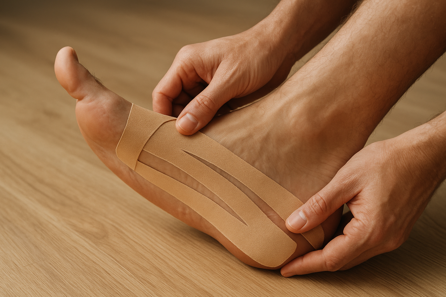 Ontdek hoe je als oefenlezer pijnvrij kunt bewegen met plantaire fasciitis tapen - Illustration