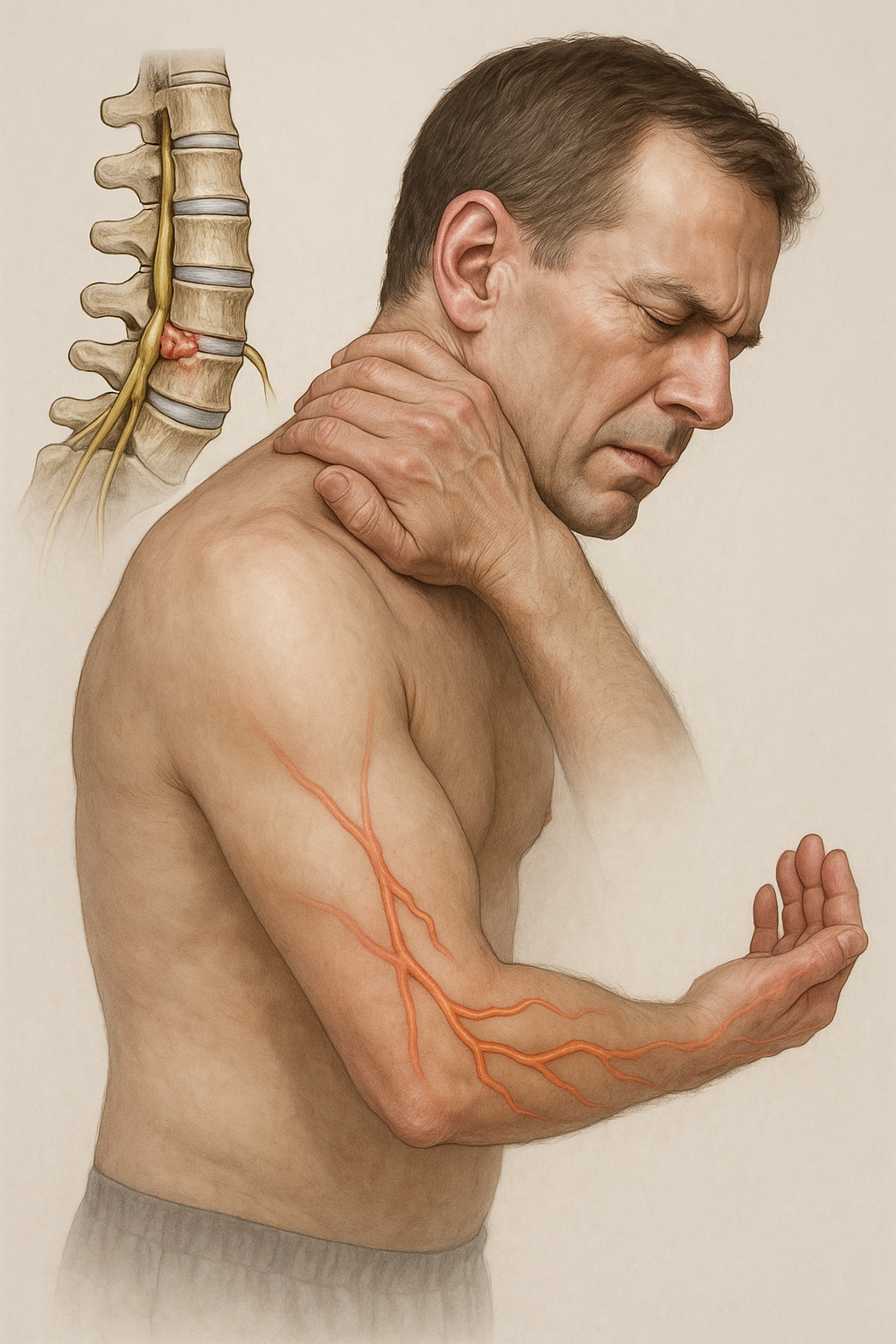Ontdek de verborgen signalen van een hernia in nek en schouder - Illustration