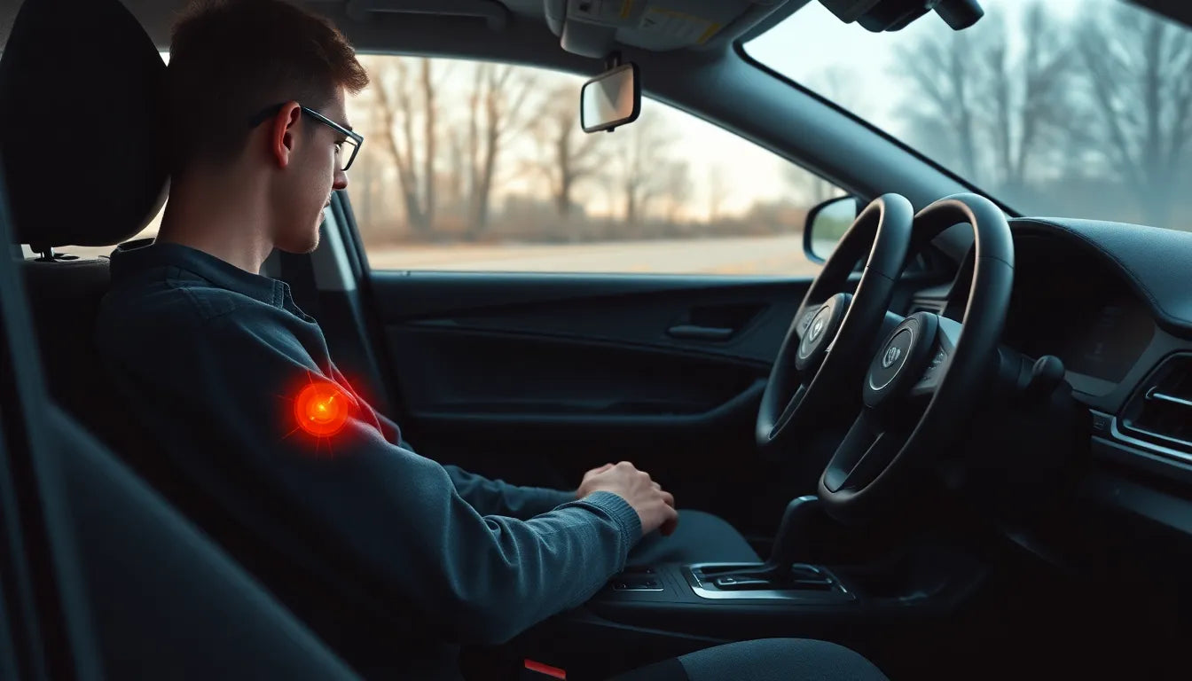 Rij zonder pijn: zeg vaarwel tegen kniepijn tijdens het autorijden - Illustration