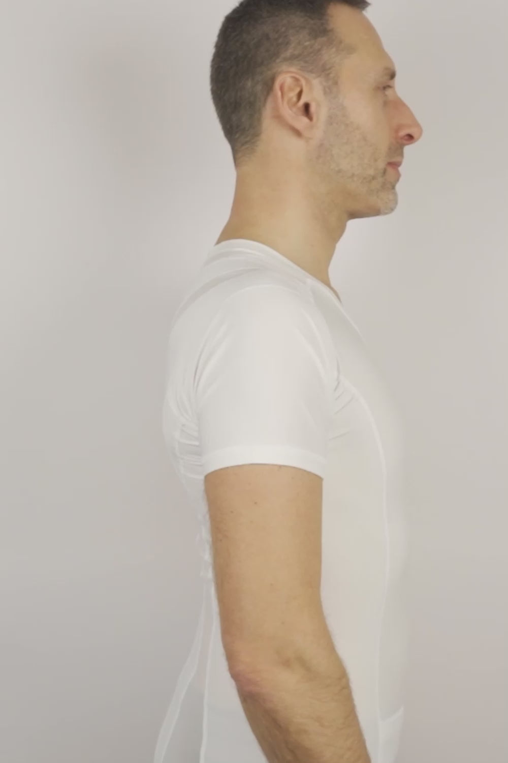 video - mens posture shirt zipper white